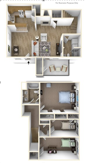 Floor plan for 3 beds, 2 baths, 1200 sqft